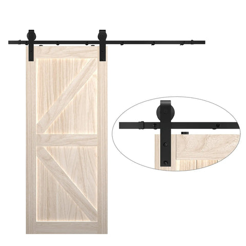 Six Point Six Foot Sliding Barn Door Hardware Kit With Five Track System For Doors From Thirty Five To Forty Inches Wide.
