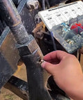 Person using Heavy Duty Grease Zerk Cleaner Tool Set for Auto Shop and DIY Projects on machinery, storage case visible