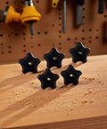 Five Pack Black Star Knobs For T Track Bolts And Feather Boards, 5/16-18 Female Thread, Clamping Knobs For Woodworking Jigs And Fixtures