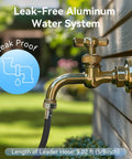 Close-up of outdoor brass faucet with focus on leak-proof system, part of Heavy Duty Hose Reel With Never Leak System Metal Deck Box.