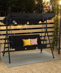 Heavy Duty 3 Seat Patio Swing With Removable Cushions, Adjustable Canopy And Smooth Glider Motion For Garden, Poolside Or Backyard, Built To Last Steel Frame Keeps Up To 450 Pounds, Black.