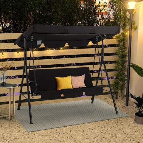 Heavy Duty 3 Seat Patio Swing With Removable Cushions, Adjustable Canopy And Smooth Glider Motion For Garden, Poolside Or Backyard, Built To Last Steel Frame Keeps Up To 450 Pounds, Black.