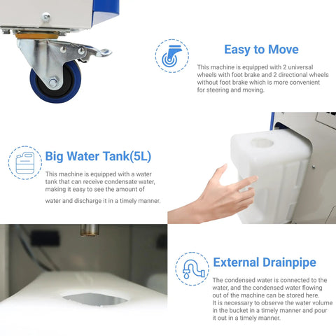 Heavy Duty Portable Air Conditioner 18700 BTU Rock Solid Spot Cooler with wheels, 5L water tank, and external drainpipe for easy use.