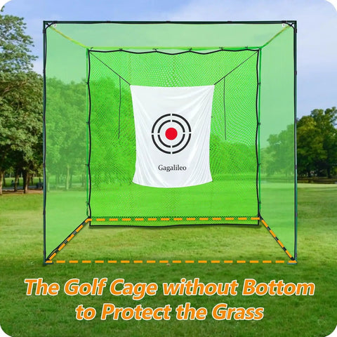 Heavy Duty Golf Driving Cage With 1 Inch Steel Frame For Backyard Garage And Indoor Simulator Noise Reduction Design 10x10x10 Ft Open Bottom Hitting Net With High Density Tear Resistant Netting with target.