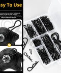 Comprehensive Hitch Pin Clip Kit With 145 Pieces In 6 Sizes R Clips Retaining Pins Hair Pins For Tractor Trailer Garden Equipment And More Comes In A Clear Storage Box Hilitchi, showing clips in box and installed view