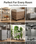 Snap In No Sweat Silent Swivel Caster Wheels For Bedroom Dressers And Kitchen Islands shown on various furniture types.