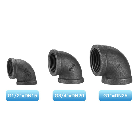 Three Quarter Inch Pipe Fitting Elbow Set, 20 Pack, Gray Cast Malleable Iron Threaded Elbows DN20 For DIY Plumbing comparison