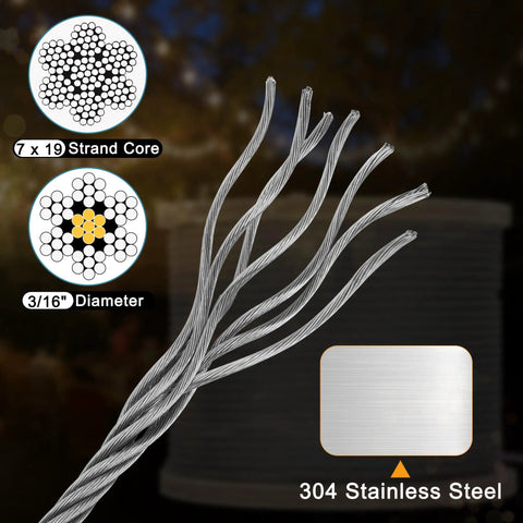 Beefy Thickened 316 Stainless Steel Wire Rope 7x19 Aircraft Cable 500 ft 4000 lbs breaking strength strands detailed view