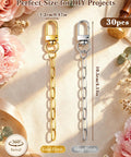 30 Piece Silver Keychain Making Kit With Swivel Snap Hooks And Lobster Clasps, Includes 4.13 Inch Chains And Bonus Extender Chain on display
