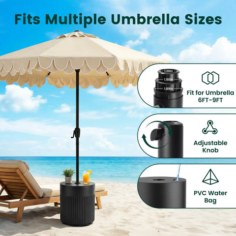 Tough As Nails 90lb Water Filled Patio Umbrella Base With Built In Ice Cooler 3 In 1 Outdoor Table, fits multiple umbrella sizes