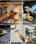 Heavy Duty 299 Piece Tool Kit With 12V Cordless Drill And Spacious Sliding Drawer Case Pack Your Truck Or Shop With Sick Gear This Hella Solid Diy Setup Will Crush Everyday Fixes, featuring electric drill, adjustable wrench, combination pliers, claw hammer, and water pump pliers.