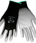 Economy Grade Polyurethane Work Glove With Gray Palm Dip On Black 13 Gauge Knit Extra Large PUG10