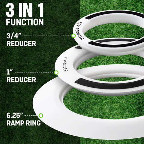 Golf Putting Ring Set For Indoor And Outdoor Practice 3 Piece Training Kit with Ramp Ring and Reducers on grass