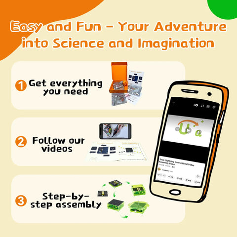 Tesla Coil Kit For Kids And Teens , Totally Cool STEM DIY Project With Easy Assembly, Learn Electronics With Safe Components, Build Your Own Tesla Spark Gadget For Ages 8 To 18, Perfect STEM Gift For Boys And Girls, video assembly guide