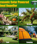 2026 Upgraded Solar Ultrasonic Animal Deterrents For Yard With Motion Sensor And Led Strobe Light Waterproof Outdoor Deer Cat Squirrel Raccoon Skunk Repellent Devices 2 Pack for farm, orchard, yard and camping