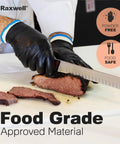 Gloved hands slicing meat wearing Dual Layer Heat Defense BBQ Gloves For Grilling And Cooking Non Slip Nitrile Grip Ambidextrous Oven Mitts