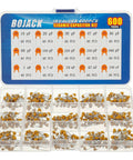 600Pcs Ceramic Capacitor Assortment Kit With 15 Types From 10pF To 100nF In A Sturdy Box, organized neatly in compartments.