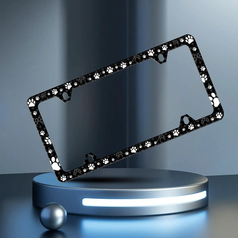 Personalized Stainless Steel Dog Paw License Plate Frame With Funny Design Weatherproof 6X12 Fit For Standard US Canada Plate Holder Includes Screws Durable Universal Mounting