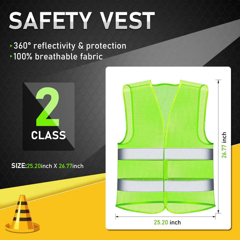 30 Pack Reflective Hi Viz Safety Vests For Men And Women, Mesh Adjustable Work Vests with Neon Green Strips, Fluorescent Green, 25.2 X 26.77 Inches.