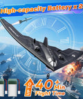 B2 Spirit Stealth Bomber RC Plane Ready to Fly 2CH Remote Control with 6 Axis Gyro Stabilizer, shown mid-flight over ocean scene