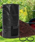 34 Gallon Outdoor Compost Bag For Garden Use Reusable Heavy Duty Collapsible Yard Waste Sack with airtight zippers, waterproof