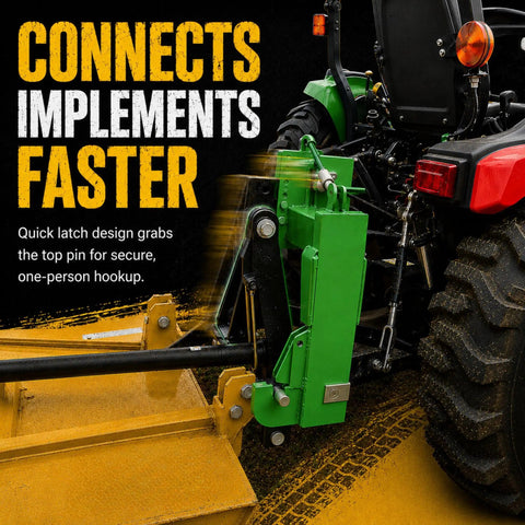 Three Point Tractor Quick Hitch Category One Green Fast And Hassle Free Implement Changes And Quick Attachment Swaps Without Downtime No Bushings Required attached to tractor