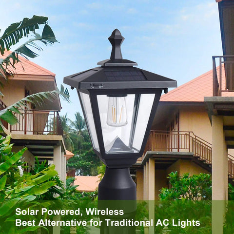 Outdoor Solar Post Lights Set Die Cast Aluminum Waterproof LED Pillar Lamps With Real Glass For Patio Garden Yard Driveway Porch