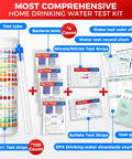 21 In 1 All In One Home Water Testing Kit With 120 Strips And 4 Bacteria Tests showing test strips, guides, and supplies