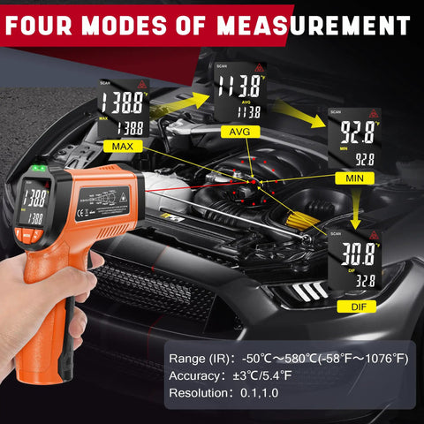 Infrared Thermometer Gun Non Contact Digital Laser Temp Tool Pro Grade With Emissivity Adjustable measuring engine temperature