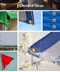 Pro Grade Grommet Tool Kit With Magnetic Alignment, showcasing grommets installed on canvas, tarps, and flags in various setups