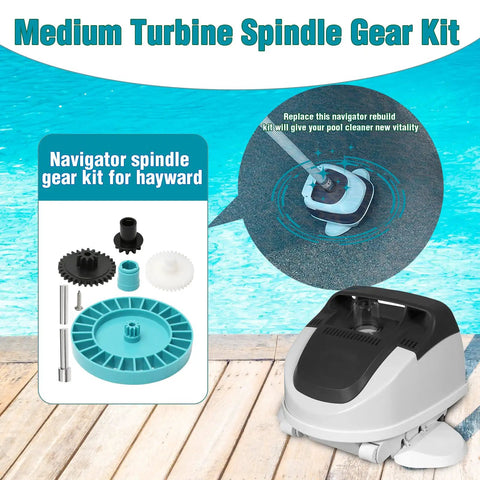Navigator Spindle Gear Turbine Repair Kit For Hayward Navigator Pool Vacuum Gear Box AXV079VP Replacement Parts shown by poolside