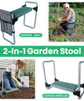 Garden Kneeler And Seat 2 In 1 Foldable Bench With Tool Bag Heavy Duty Frame Wide Soft EVA Foam Pad Senior Friendly Green