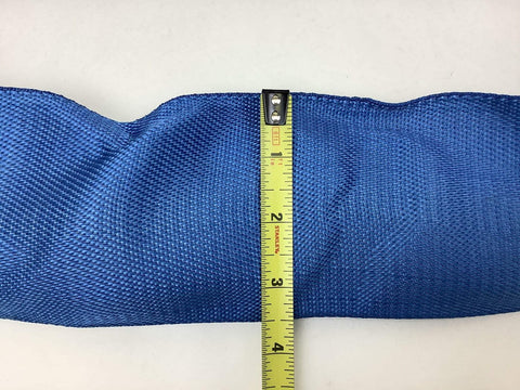 Blue 10 Ft Endless Round Sling 21200 Lb Vertical WLL And 42400 Lb Basket Capacity with tape measure showing width