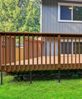 Deck supported with 4 Pack Adjustable Floor Jacks For Leveling And Temporary Basement Support, Telescoping Post Jacks 11.6 To 16.1 Inches, Heavy Duty Steel Construction, Supports Up To 11023 Lbs, Multipurpose Jacks.