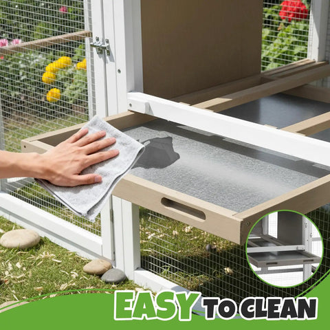 78 Inch Mobile Chicken Coop With Wheels For Easy Backyard Flock, pull out tray being wiped clean