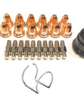 Plasma Cutting Torch Replacement Kit For S45 PD0116-09 10pc Set showing copper nozzles, electrodes, and torch parts.