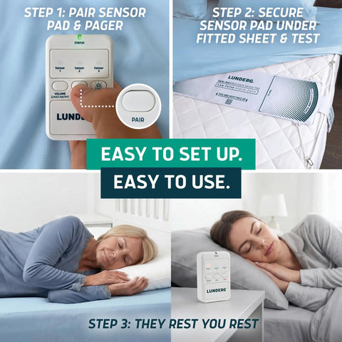 Wireless Early Alert Bed Alarm System for Seniors and Fall Prevention, No Wires, No Bedside Noise, Alerts Sent to Your Pager, Keeps Loved Ones Dignified While Boosting Nighttime Safety, bedside sensor pad and pager