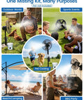 Portable Magnetic Misting System With 6000mAh Rechargeable Pump And 2 Nozzles For Outdoor Patio Golf Cart Canopy Cooling Fan Misters Kit for beach camping and BBQ parties.