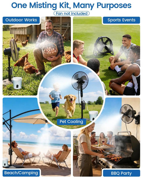 Portable Magnetic Misting System With 6000mAh Rechargeable Pump And 2 Nozzles For Outdoor Patio Golf Cart Canopy Cooling Fan Misters Kit for beach camping and BBQ parties.