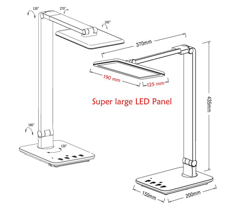 Diagram of a LED Desk Lamp With Large 7.4 Inch Panel Seamless Dimming Of Brightness And Color Temperature From 2700K To 6500K