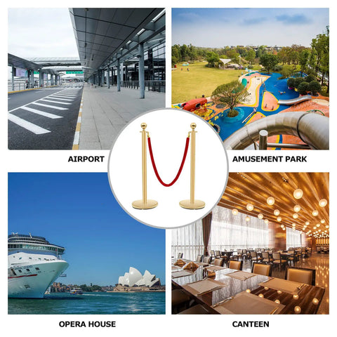Golden Crowd Control Stanchions Set With 4.8 Foot Red Velvet Rope For Party Weddings Museums 2 Pack Heavy Duty Barrier Poles To Create Safe Queues And Elegant Lines For Event Venues Catering Halls Exhibits And More With A Sleek Golden Finish That Dazzles