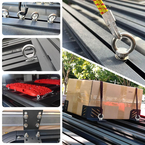 T Track Mount Tie Down Anchor Kit 6Pcs M10 Stainless Steel With Nuts And Lifting Eye Bolts For Roof Rack 4WD Awnings And Accessories Heavy Duty Cargo Securement, on T-slot rails