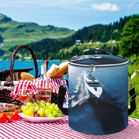 Yacht Insulated Cooler Backpack With Leakproof Waterproof Soft Cooler Bag, camping picnic scene with fruit and wine