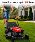 21-Inch Gas Push Lawn Mower With 144cc OHV Engine, Steel Deck, 3-In-1 Mulching Bagging Side Discharge, Easy Start Walk-Behind For Small To Medium Yards, used on a front lawn