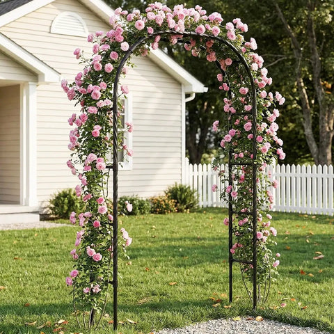 Rustproof Metal Garden Arch Trellis With PE Coating, Easy Assembly, 7.9 Ft High By 4 Ft Wide, Yard Ready Climbing Plant Support