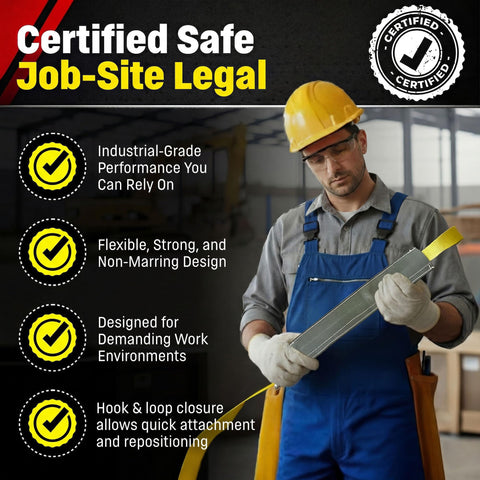 Worker holding 1 Inch Nylon Sling Sleeve Wear Pad With Hook And Loop Closure For Abrasion Protection, Made In USA