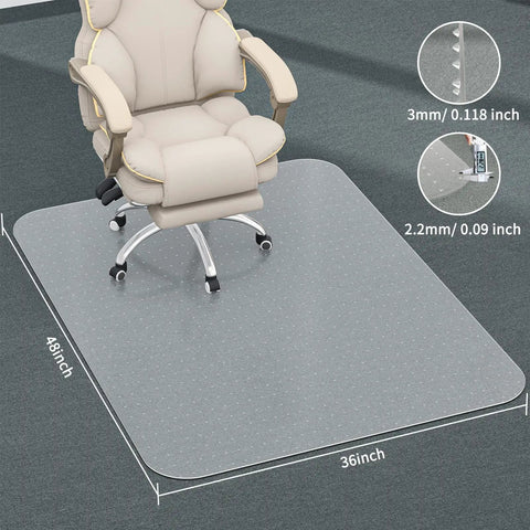Clear Office Chair Mat For Carpeted Floors 36 By 48 Inches 0.09 Inch Thick With Non Slip Studded Bottom beneath an office chair