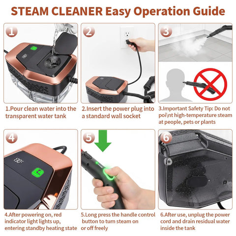 Gabtruk Handheld Steam Cleaner With 15S Fast Heat Up And 1.8L Tank instructions for operation and safety guide.