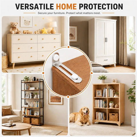 Boss Level 12 Pack Steel Furniture Anchors To Lock Down Anti Tip Wall Brackets For Dressers Cabinets Bookshelves TV Stands With Quick Install And Rock Solid Stability For Safe Living Spaces in stylish home settings.