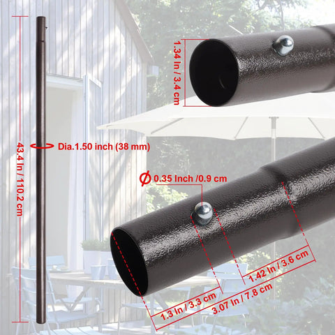 45 Inch Patio Umbrella Replacement Lower Pole With Bullet Buckle Beefed-Up Iron Construction Bronze Finish That Resists Corrosion
